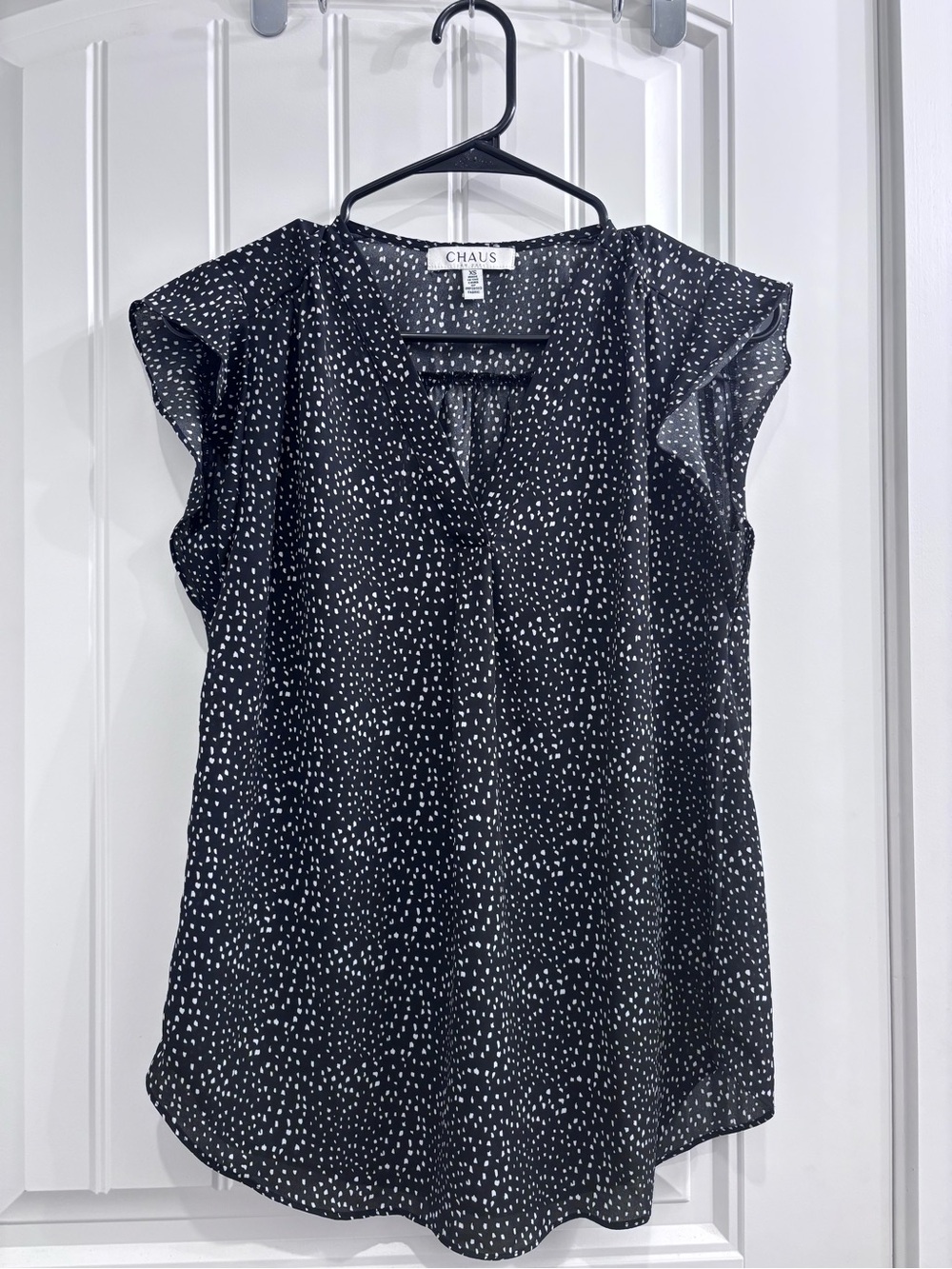 Chaus Black & White Dot Cap-Sleeve V-Neck Blouse